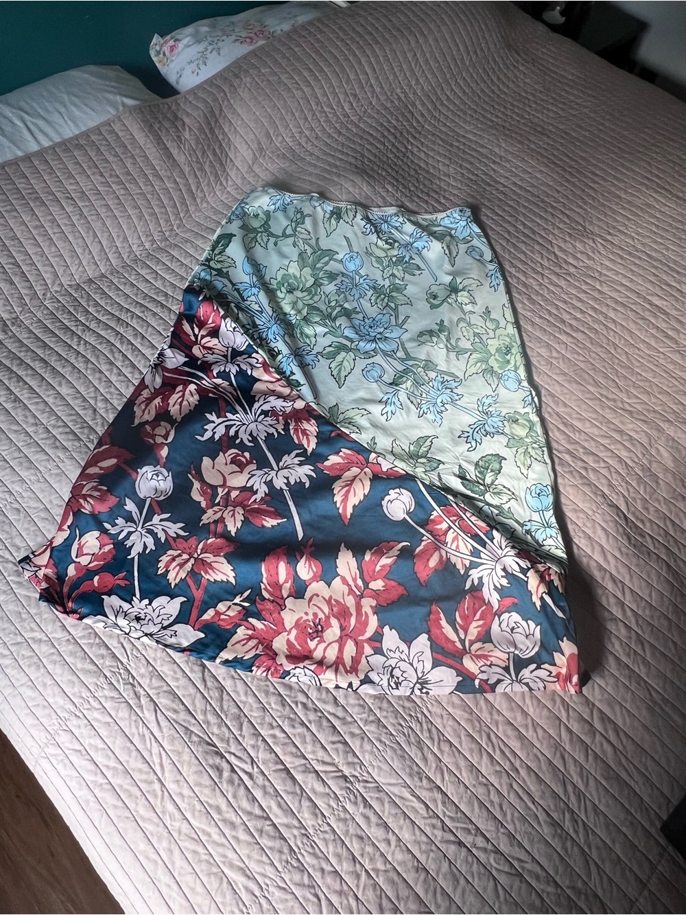Anthropologie Two-Tone Floral A-Line Skirt — Navy & Mint - Picture 2 of 4